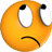 Two orange emoji faces with downturned mouths, one with wide eyes looking left, the other with eyes looking right.