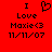 Red background with black pixelated text and symbols: 'I Love Maxie<3 11/11/07' on left, identical text on right with a heart symbol replacing the '<3'.