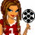 Pixelated animated contact sheet showing a female character in sports uniforms across multiple frames with text overlays and track/field background elements.
