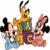 Pixelated cartoon characters including Mickey Mouse, Minnie Mouse, and Goofy in a group pose with visible text elements on clothing.