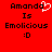 Red background displays black text 'Amanda Is Emolicious :D' with a white pixelated heart above 'Amanda' on the left side.