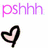 Pixelated text 'pshhh' in pink and purple hues above a black-outlined heart with light pink fill on white background.