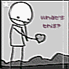 A stick figure holds a heart while text changes color across nine ; background shows hills and stars