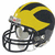Yellow and black football helmet with silver face mask and red dot on top, shown in three views against white background.