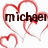 Red heart outlines on white background with brown text reading 'michael', 'david', and 'boone' in different positions.