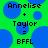 Green background with blue circles and black text reading 'Annelise + Taylor = BFFL' in pixelated font.