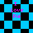 Pixelated icon with blue and black checkered background displaying pink text "I Love Pie" in four distinct arrangements.