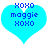 Two identical blue heart-shaped icons with pixelated text reading "XOXO maggie XOXO" in dark blue, displayed side-by-side on a white background.