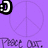 Pixelated icon with purple background, peace symbol outline, and partial text reading "Peace Out." in lower-left.