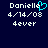 Pixelated text displays 'Danielle' with a cyan heart symbol replacing the letter 'a', followed by date '4/14/08' and 'dever' on dark blue background.