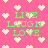 Pink background with scattered light yellow pixel hearts and green text reading LIVE LAUGH LOVE in two vertical