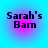 Four identical pixelated text icons arranged in a , each displaying 'Sarah's Barn' over a blue-to-pink gradient background