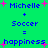 Green background with blue text and pink stars showing 'Michelle + Soccer = happiness' in two identical side-by-side arrangements.