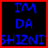 Static pixelated icon with blue text on black background framed by red border, displaying partial phrase "IM DA SHIZNI" in blocky digital font.
