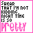 A 3x3 contact sheet of animated frames showing a pixelated text-based icon with pink and black text on white background, arranged in grid layout with one empty gray cell.