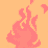 Pixelated pink flame animation on orange background with gray rectangular overlay in bottom-right corner.