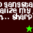 Pixelated text and star symbols on split green and dark brown backgrounds with visible animation changes.