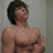 six pixelated images showing a shirtless man with curly hair in various poses and expressions, accompanied by text overlays