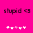 A bright pink background displays two identical text strings "stupid <3" with pixelated black letters, each followed by a of five white and pink heart icons