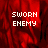 Red background with pixelated white text 'SWORN ENEMY' repeated across four , one showing a solid gray area