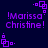Purple pixelated text '!Marissa Christine!' appears with purple square corner decorations on a dark blue background, repeated in a