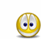 Animated yellow smiley face with blue eyes and white teeth, holding red carnations in a pink vase.