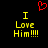 Red pixelated heart above yellow text reading 'I Love Him!!!!' on black background.