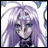 Pixelated anime-style character with long purple hair and blue eyes on left, next to black background with white text "Anime IM" and stylized signature on right.