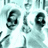 Pixelated static image of two stylized figures with dark hair and light skin tones against a pale blue background, one figure holding an object resembling a microphone.