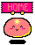 Pixel art icon with pink 'HOME' banner above a smiling pink character with yellow star on head and black base.