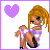 Pixel art animation of a cartoon woman with blonde hair in various poses, accompanied by a purple broken heart symbol that changes across frames.