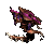 Animated contact sheet of a pixelated character with purple and brown colors performing motion across seven frames on gray background.