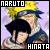 Pixelated static icon featuring a character with spiky black hair and blue clothing, labeled "NARUTO" at top and "HINATA" at bottom in blocky white text on dark backgrounds.