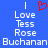 Blue background with white pixelated text reading "I Love Tess Rose Buchanan" and a red heart symbol above the word "Love", displayed in two identical side-by-side
