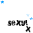 Animated icon with 'sexy!' text and an 'x' symbol, surrounded by blue stars in various positions across frames.