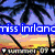Pixelated beach scene with palm trees and sunset, overlaid text "miss inlan" on blue background.