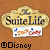 A pixelated icon features a golden cloud-shaped emblem with "Suite Life" text, a small white rectangle containing orange and red fish-like shapes, and the word "Disney" at the bottom.