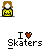 Pixel art animation of a yellow box with a white-haired figure, a blue-shirted figure, and 'I ❤️ Skaters' text on a gray background.
