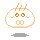 Four pixelated white rounded shapes with orange accents display sequential facial expressions against a gray background.