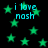 Green stars and cyan text reading 'i love nash' on a black background with no visible motion.