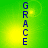 Vertical blue text 'GRACE' on green background with yellow light effects, animated as four showing sequential brightness changes