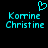 Pixelated cyan text 'Korrine Christine' with a cyan heart symbol above the left text block on a black background.