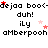Pixelated text repeats 'dejaa boo<', 'duh!', 'ily', and 'amberpooh' with red and pink stars on white background.