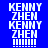 Blue background with white text repeating 'Kenny Zhen' and exclamation marks, arranged in a pattern with alternating light blue horizontal bars