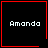 Four black square with red borders display the name "Amanda" in white pixelated text; top-right has a small red heart, bottom-right has a small red starburst symbol