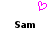 A static image with a pink pixelated heart symbol above two identical black text 'Sam' labels on white background.