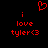 Red pixelated text and symbols on black background: 'i love tyler<3' with a heart symbol above the text, displayed in two identical side-by-side arrangements.