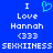 Blue background with white pixelated text reading "I Love Hannah (333) SEXXINESS" and a cyan heart symbol above the left side of the text.
