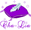 Purple cushion with silver slipper on gray background, surrounded by white starbursts and purple text.