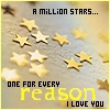 A static image of scattered golden stars on a textured surface with overlaid text reading 'A MILLION STARS... ONE FOR EVERY reason I LOVE YOU'.